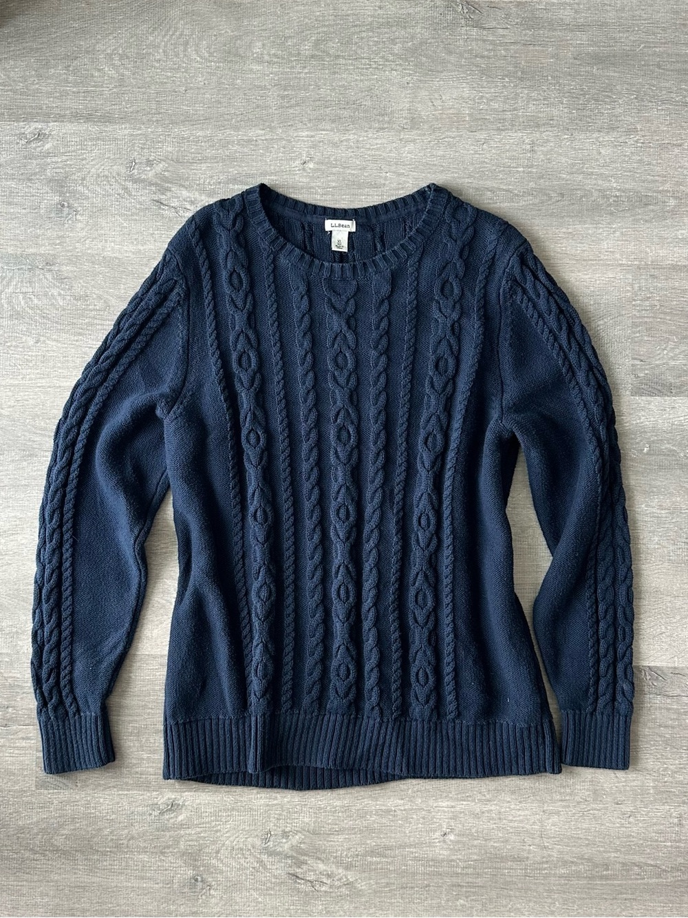 L.L. Bean Navy Cable-Knit Crewneck Sweater